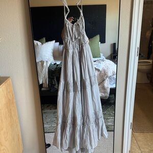 Free People Light Gray Tiered Maxi Dress with Smocked Bodice